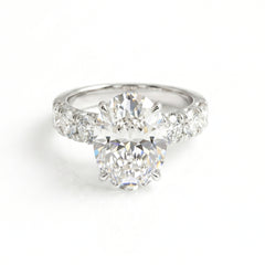 5 Carat Oval Lab Grown Diamond Ring with Oval Side Stones in 18K Gold