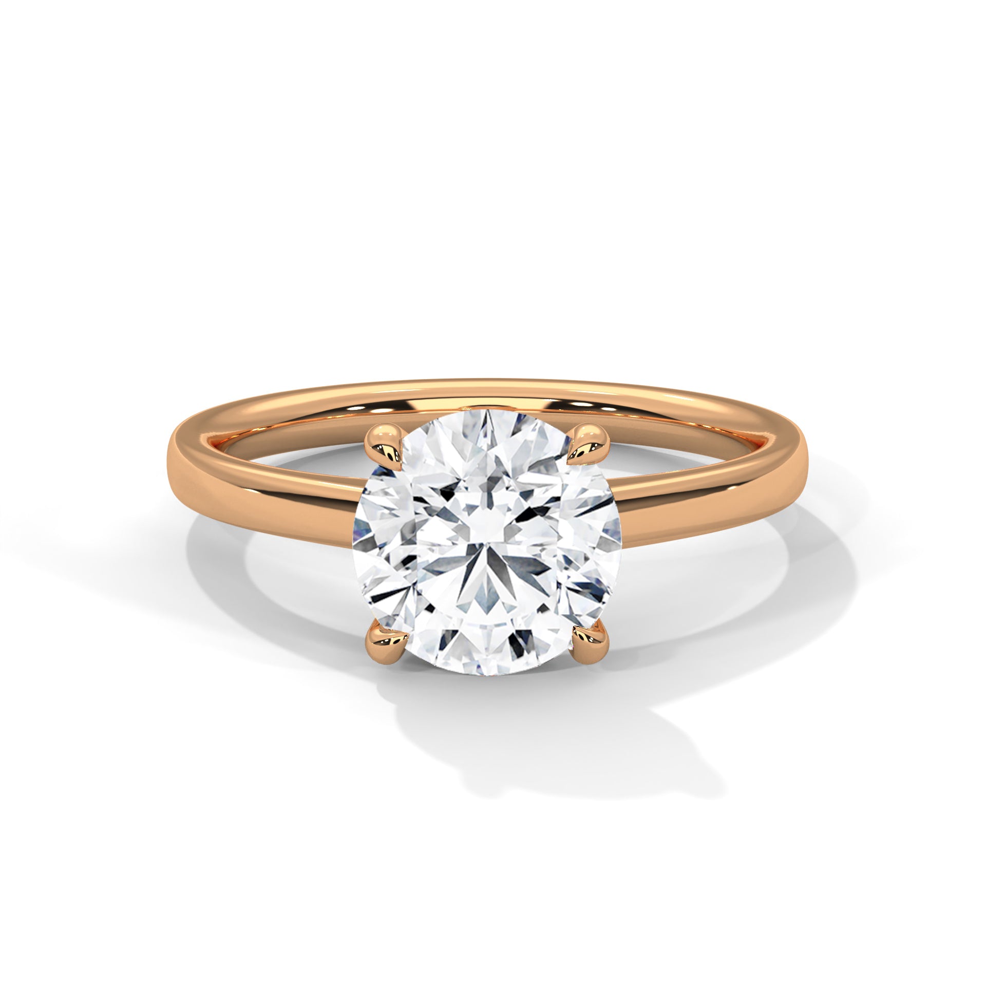 1–3 Carat Round Lab Grown Diamond Solitaire Ring – Classic 4 Prong Setting in 18K White, Yellow or Rose Gold