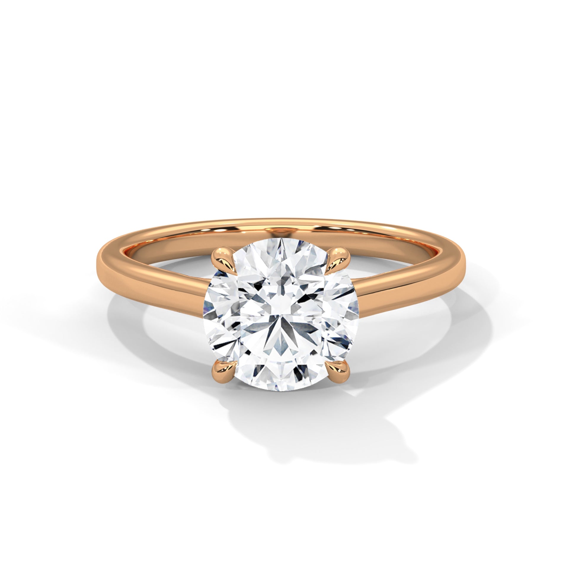 1–3 Carat Round Lab-Grown Diamond Solitaire Engagement Ring – Classic Plain Band, 18K Gold