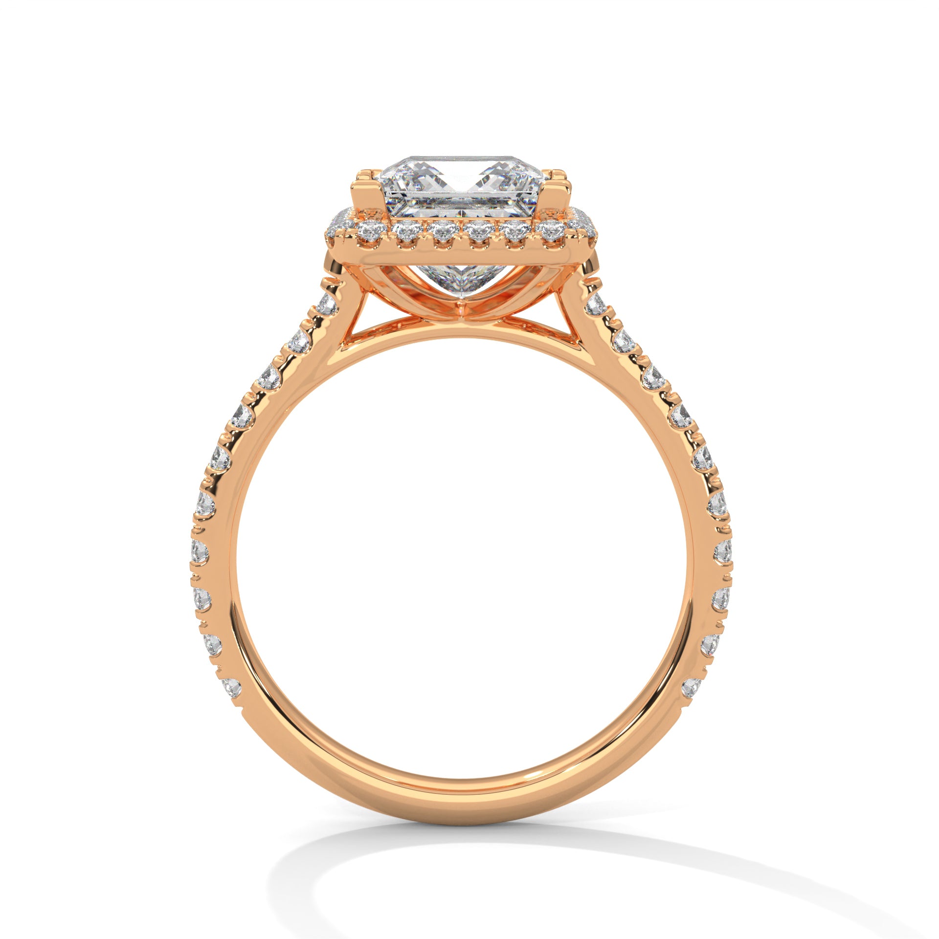 1–3 Carat Princess Lab-Grown Diamond Solitaire Engagement Ring with Halo – Pave Band – 18K Gold