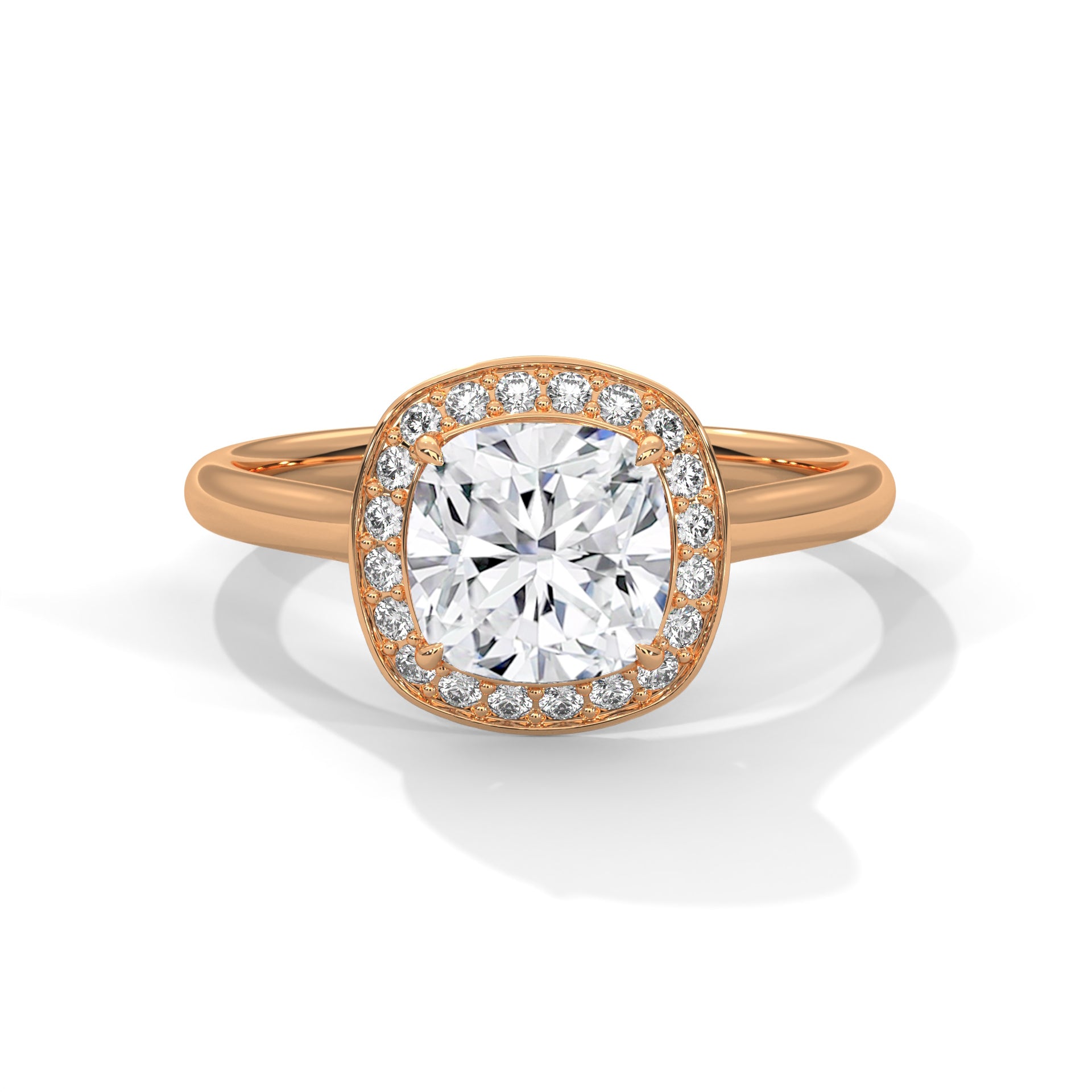 1–3 Carat Cushion Lab Grown Diamond Solitaire Engagement Ring – Four-Prong Setting, Plain Band in 18K Gold