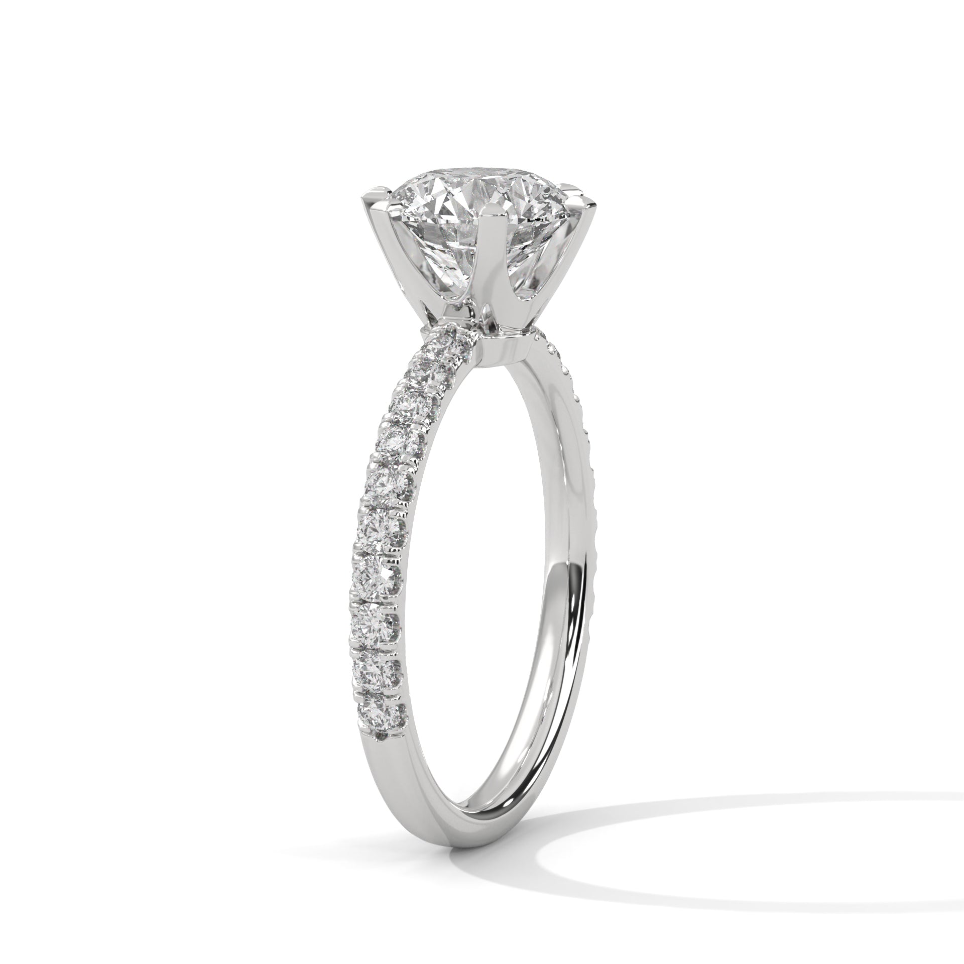 1–3 Ct Round Lab-Grown Diamond Solitaire Ring – Six Prong Pave Band, 18K Gold