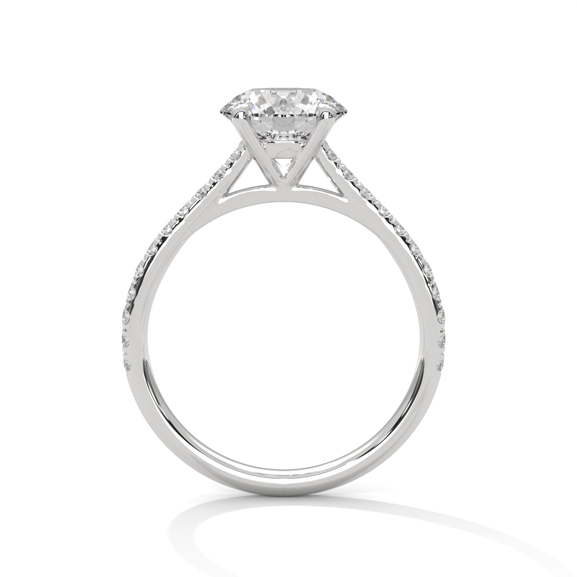 1–3 Carat Round Cut Lab Grown Diamond Solitaire – Four-Prong Pavé Band, 18K Gold
