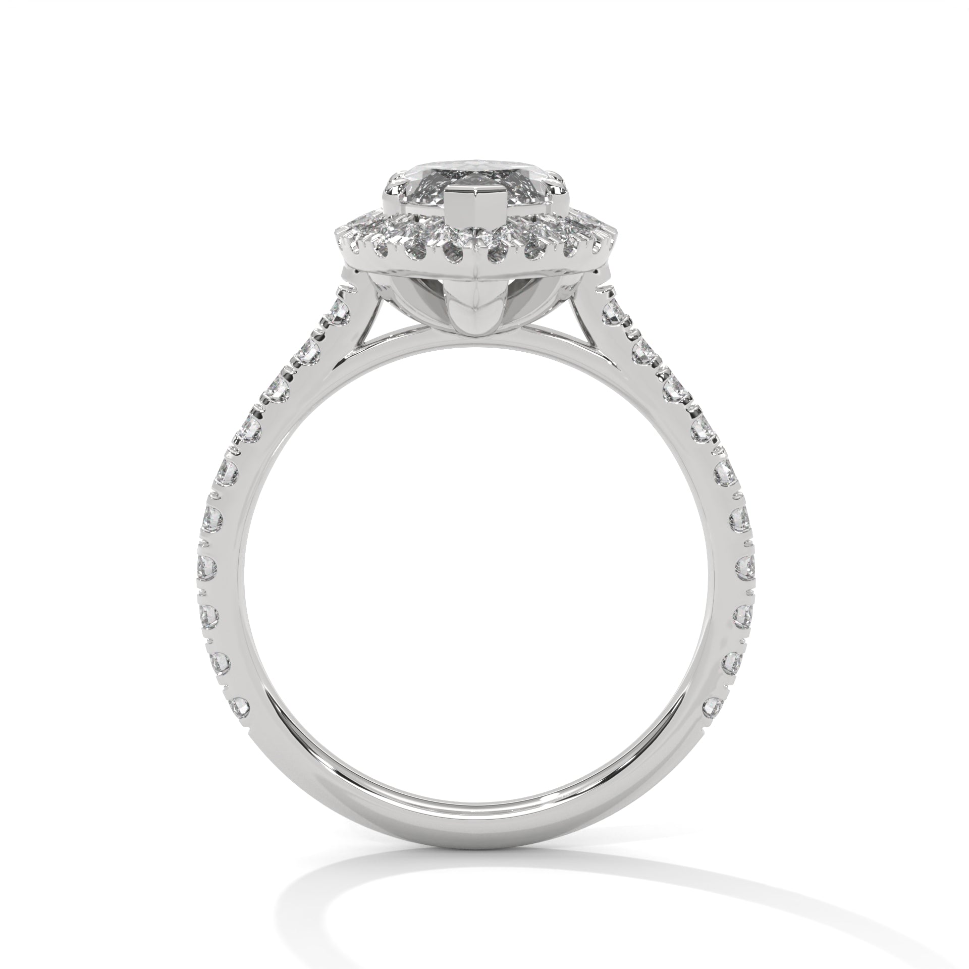 1–3 Carat Marquise Lab-Grown Diamond Solitaire Engagement Ring with Halo – Pave Band in 18K Gold