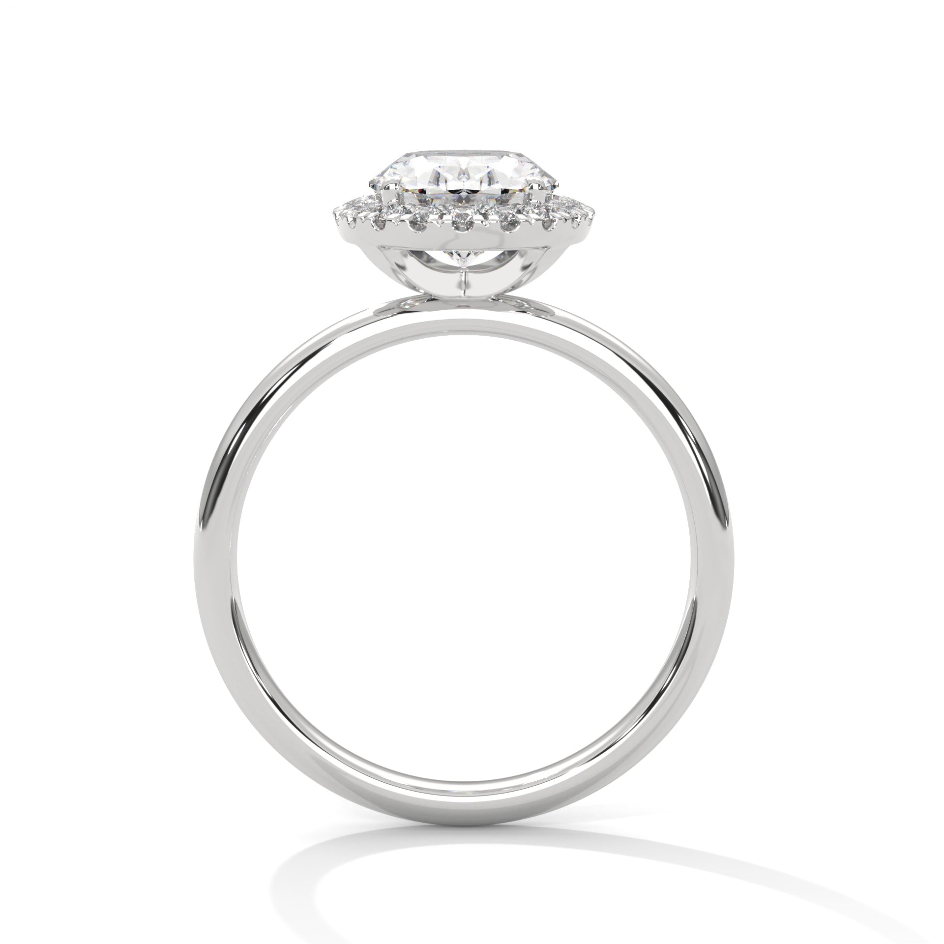 1–3 Carat Oval Cut Lab Grown Diamond Halo Engagement Ring – Four-Prong Setting, Plain Band in 18K Gold