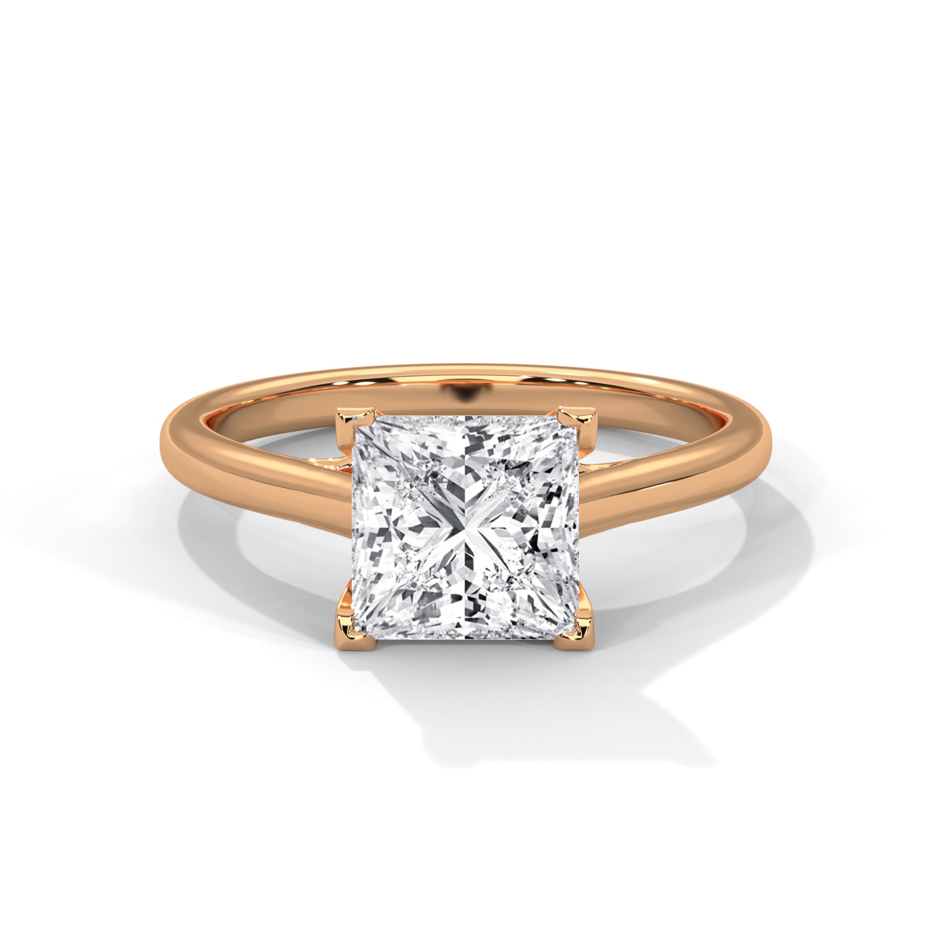 1–3 Carat Princess Lab-Grown Diamond Solitaire Engagement Ring – Plain Band, 18K Gold