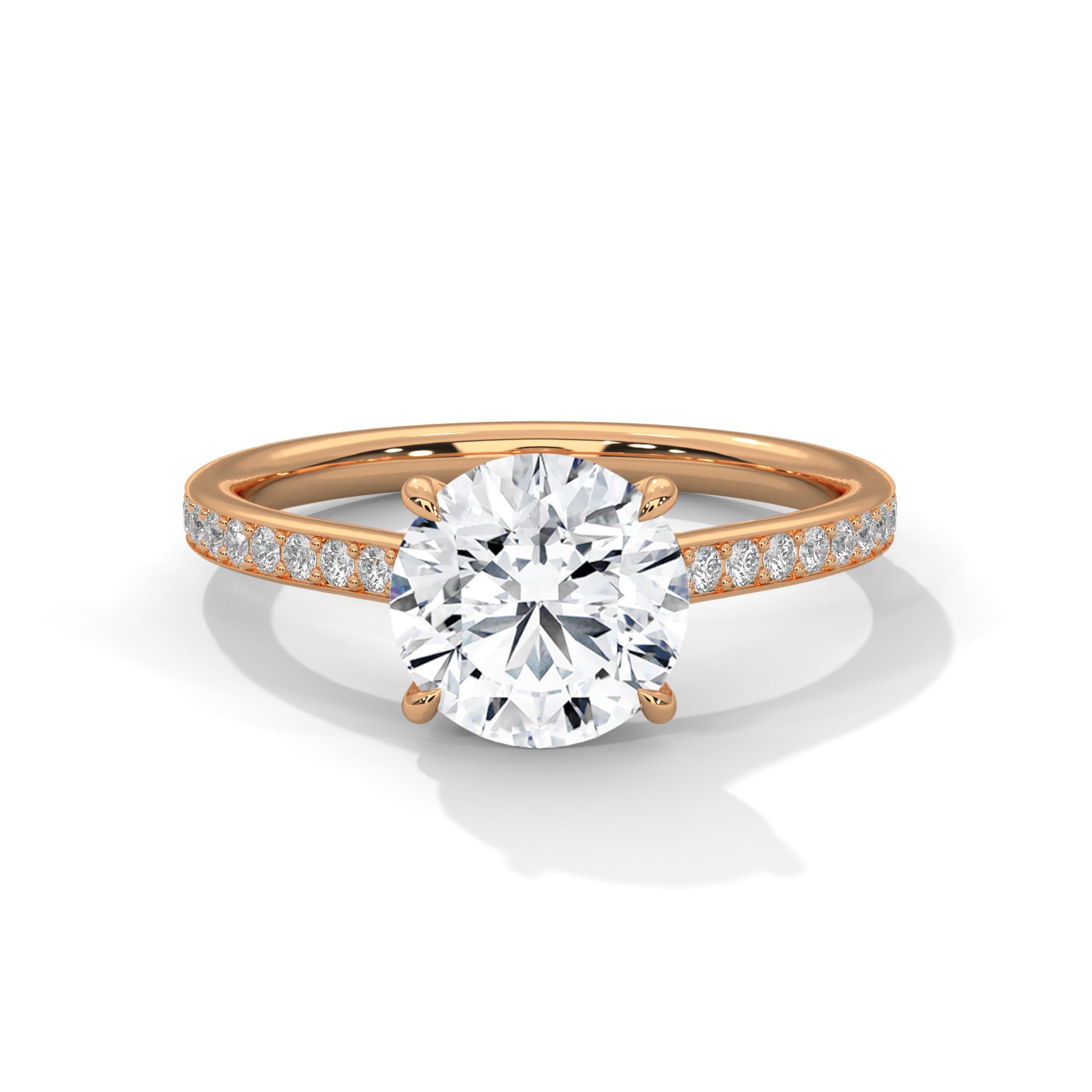 1–3 Carat Round Lab Grown Diamond Solitaire Ring – Classic Cathedral Pavé Setting in 18K Gold