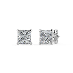 0.5–4 Carat Princess Cut Lab Grown Diamond Stud Earrings | Square Brilliant Solitaire | 18K White, Yellow & Rose Gold