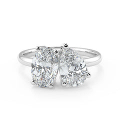 Oval and Pear Toi et Moi Lab-Grown Diamond Solitaire Ring in 18K White, Yellow & Rose Gold