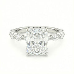 2-5 Carat Radiant Lab Grown Diamond Solitaire Ring | Marquise & Round Side Stones | 18K White, Yellow & Rose Gold | IGI Certified