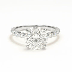 2-5 Carat Round Lab Grown Diamond Solitaire Ring | Marquise & Round Side Stones | IGI Certified | 18K White, Yellow & Rose Gold