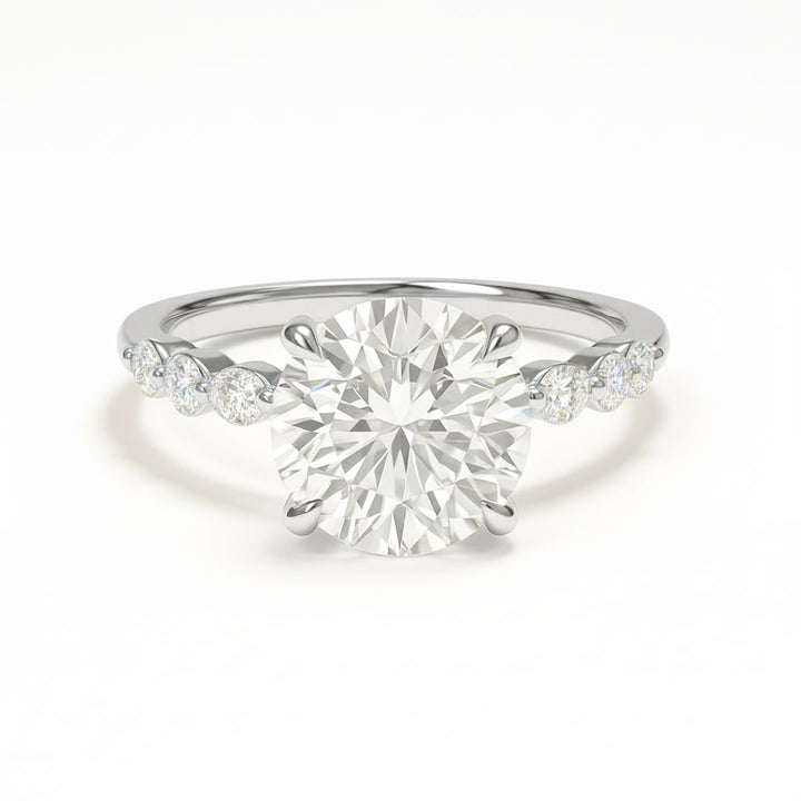 2 Carat Round Lab Grown Diamond Ring | Marquise & Round Side Stones | IGI Certified | 18K White, Yellow & Rose Gold