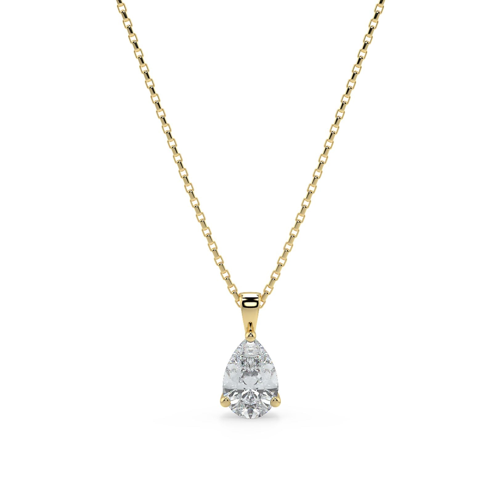 Pear Cut Lab-Grown Diamond Solitaire Pendant Necklace with Chain | 18K Gold | 0.50–3 Carats