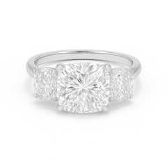3.00ct Cushion Cut Solitaire Lab Grown Diamond Trilogy Ring with 2.00ct Cushion Side Stones – Three Stone Engagement Ring