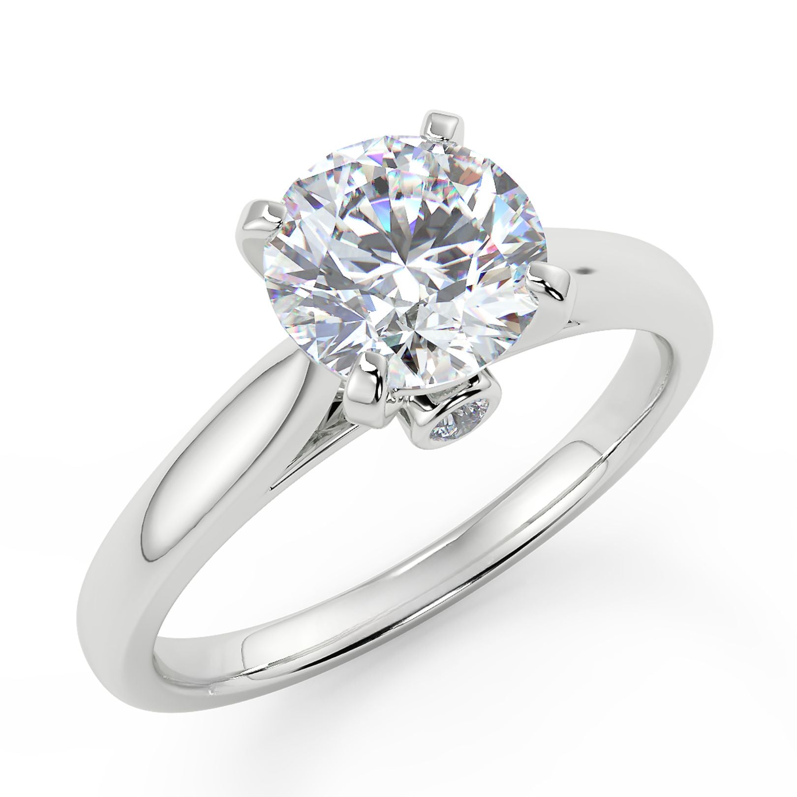 1–2 Carat Round Lab Grown Diamond Solitaire Ring | Hidden Diamond Accent | IGI Certified | 18K White Gold