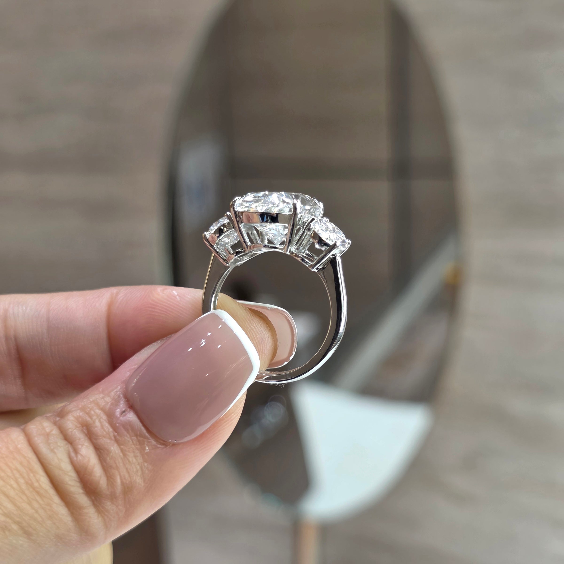 Aurora - 8 Carat Oval Lab-Grown Diamond Solitaire Trilogy Ring with 2 Carat Oval Side Diamonds – 18K Gold