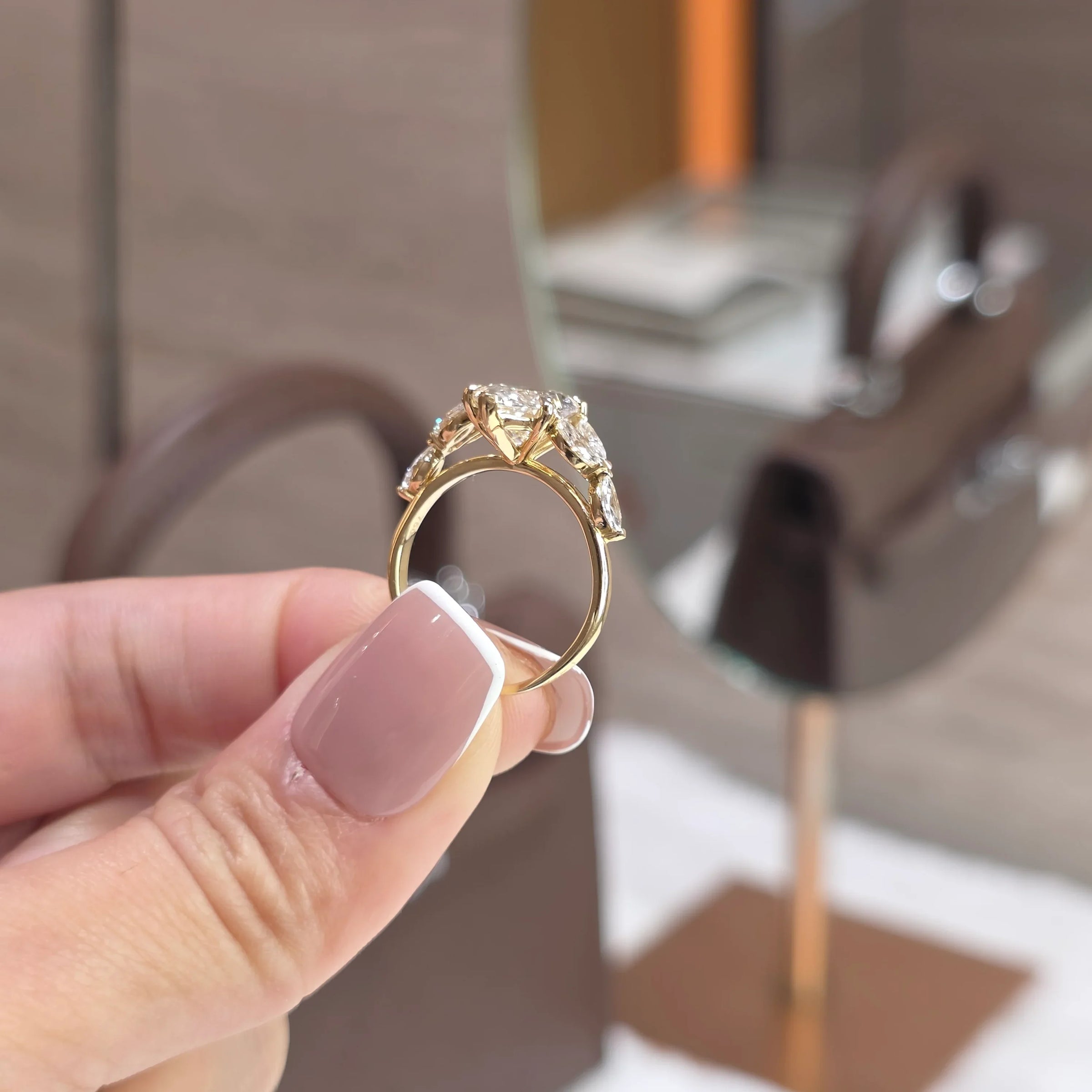 Spire - 3 Carat Marquise Lab-Grown Diamond Solitaire Ring with 0.60 Carat Marquise Side Diamonds – 18K Gold
