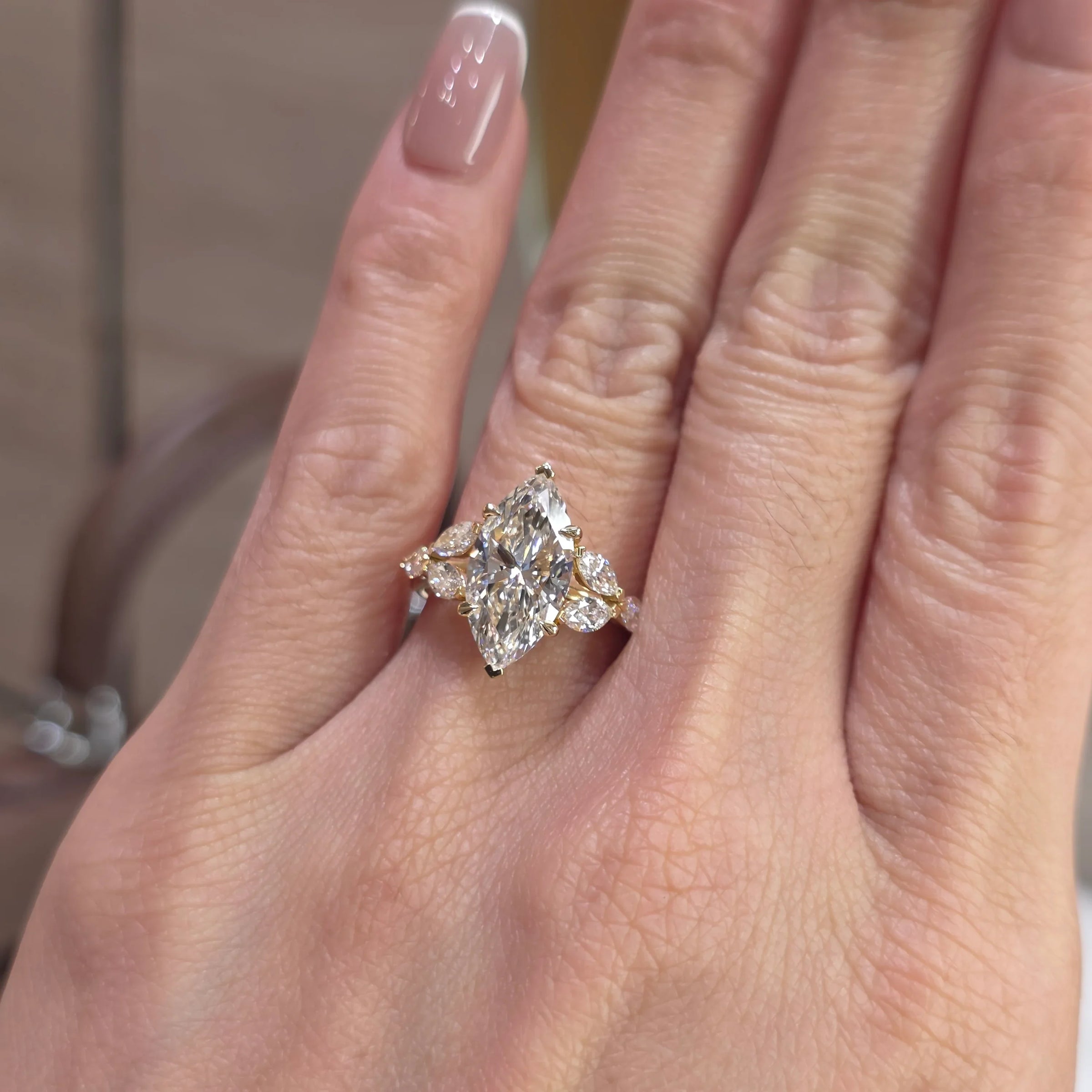 Spire - 3 Carat Marquise Lab-Grown Diamond Solitaire Ring with 0.60 Carat Marquise Side Diamonds – 18K Gold