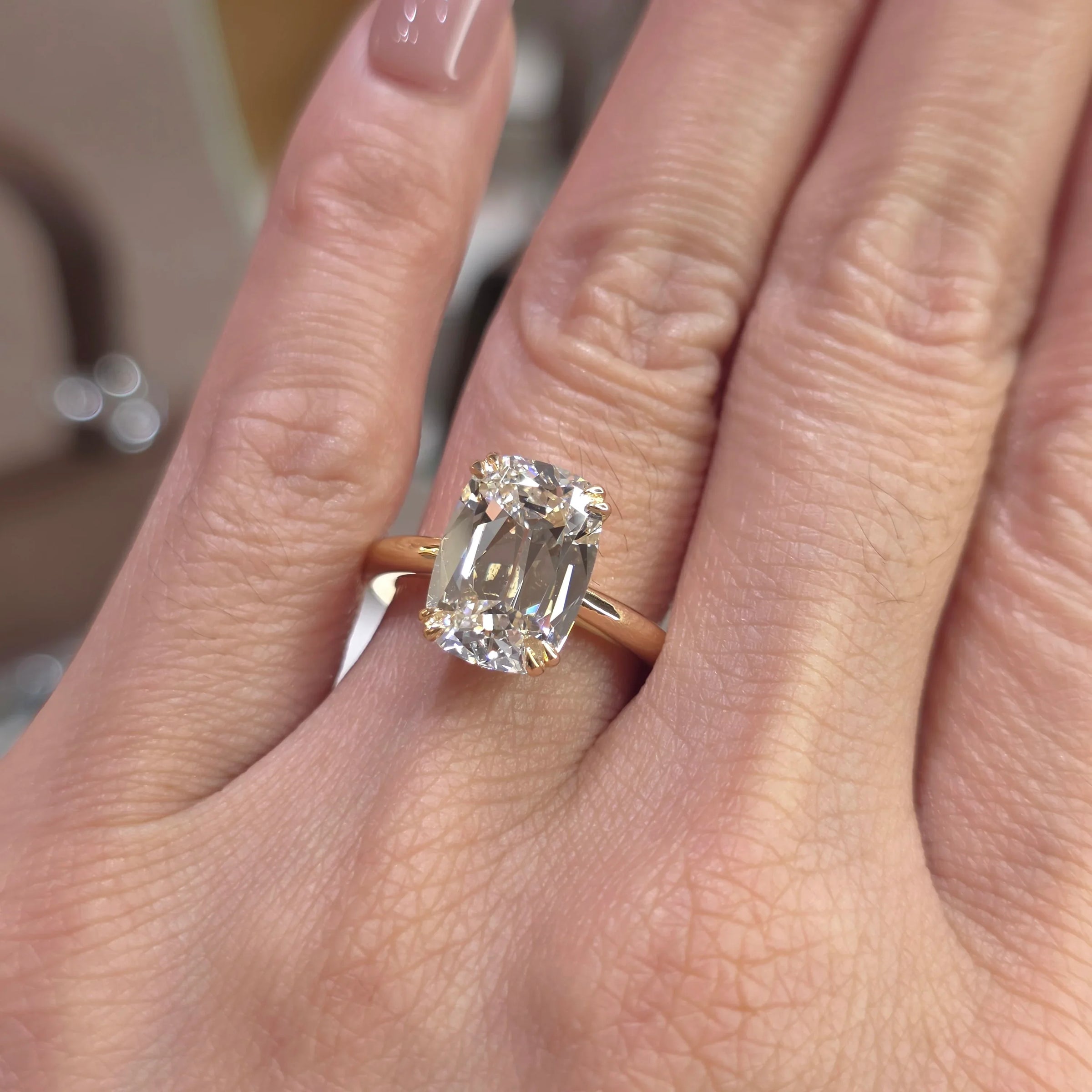 Adore - 5 Carat Old Mine Cushion Lab-Grown Diamond Solitaire Ring – 18K Gold