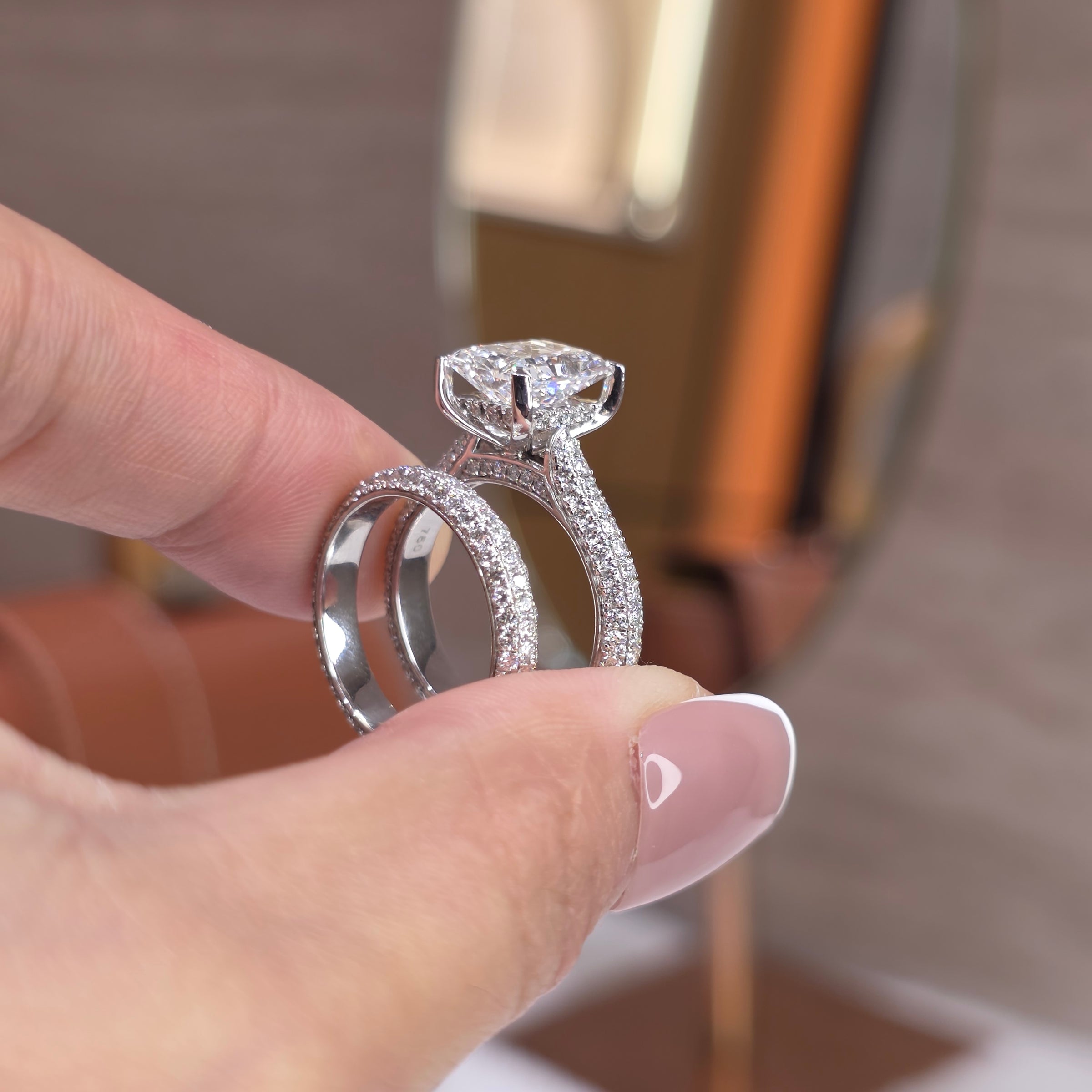 Grace Stack - 1–3 Carat Radiant Cut Lab-Grown Diamond Solitaire Stack Engagement Ring with Hidden Halo, Triple Row Pave Setting & Triple Row Wedding Band in 18K Gold