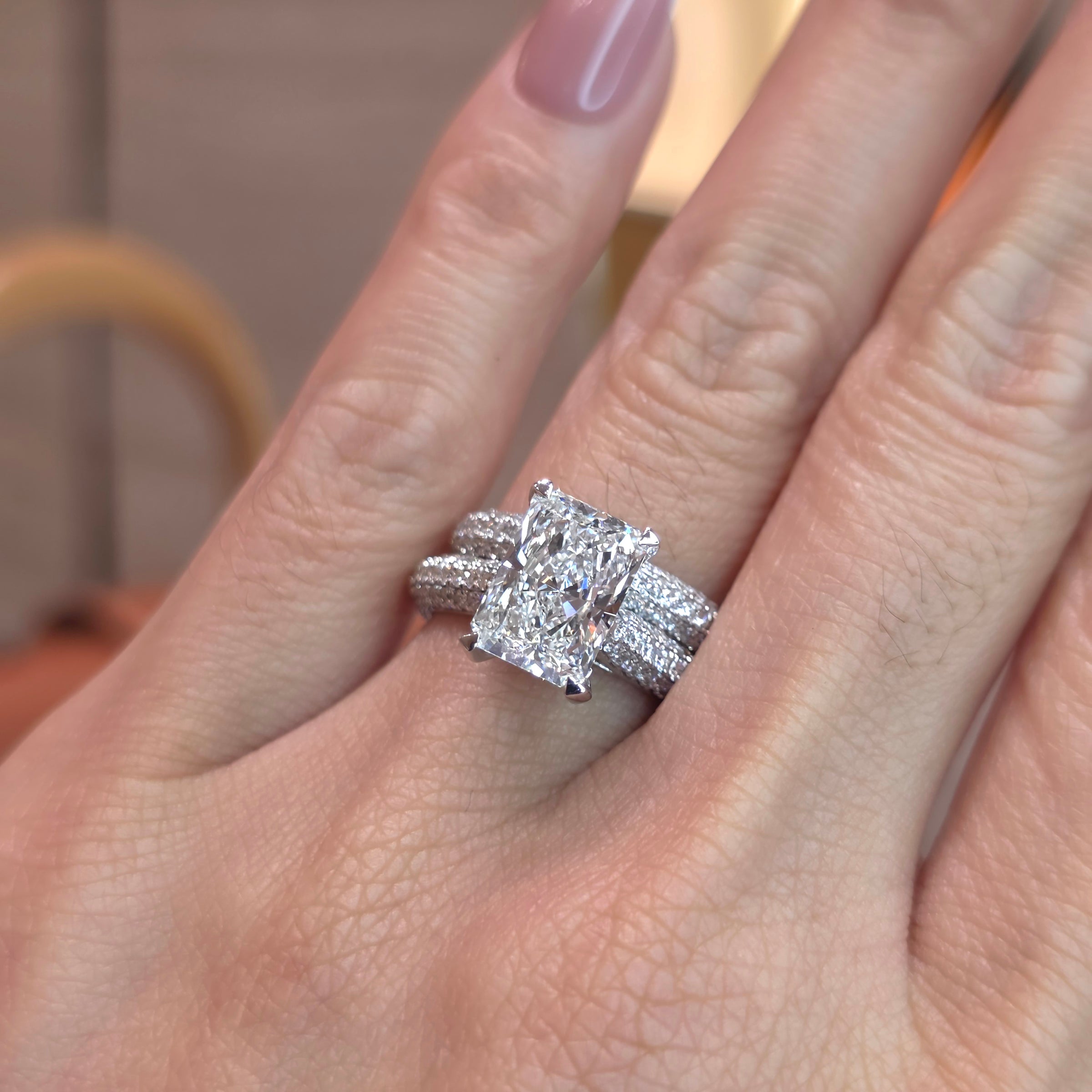 Grace Stack - 1–3 Carat Radiant Cut Lab-Grown Diamond Solitaire Stack Engagement Ring with Hidden Halo, Triple Row Pave Setting & Triple Row Wedding Band in 18K Gold
