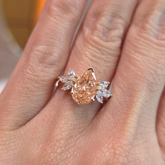 Ambre - 2 Carat Fancy Pink Orange Pear Lab-Grown Diamond Solitaire Ring with Marquise Side Diamonds – 18K Gold