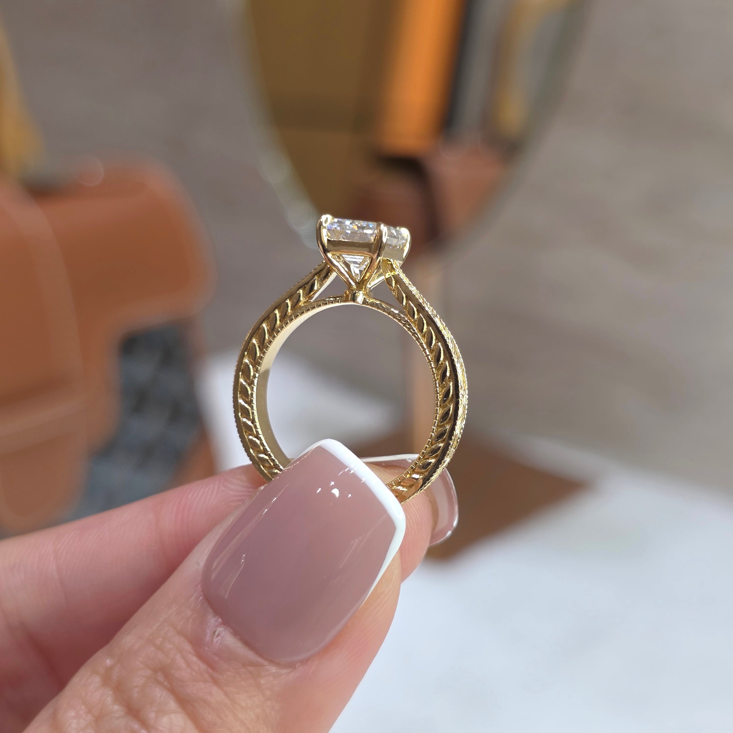 Vintage - 2 Carat Emerald Lab-Grown Diamond Solitaire Ring with Vintage Band – 18K Gold