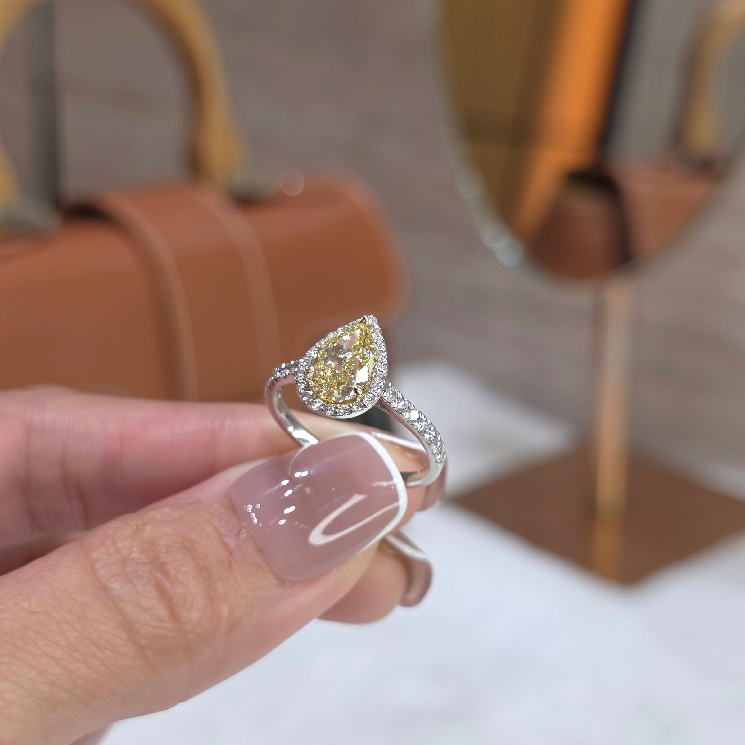 Solara - 1.5 Carat Fancy Yellow Cushion Lab-Grown Diamond Solitaire Trilogy Ring with 0.25ct Each Epaulette Side Diamonds – 18K Gold
