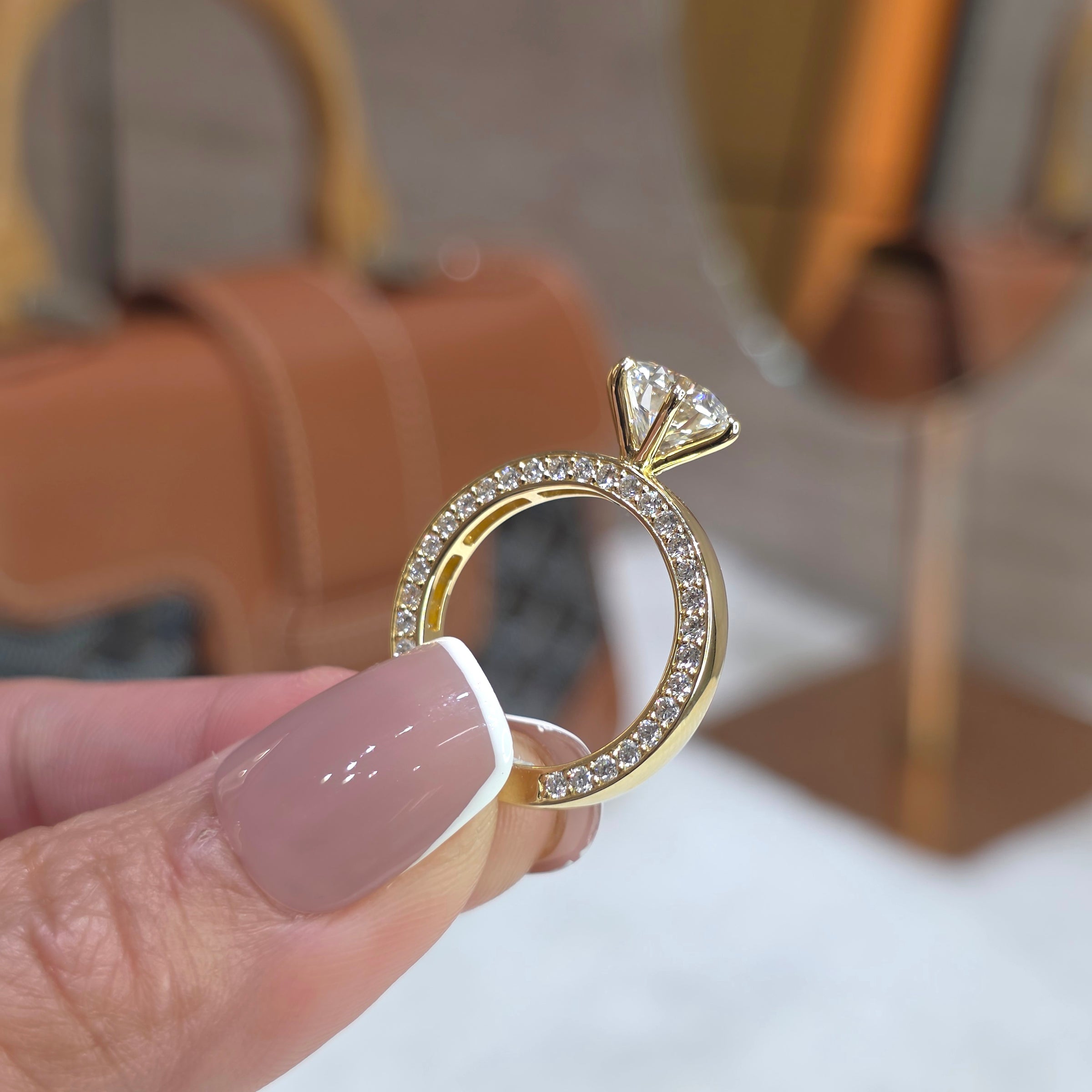 Nadia Highline - 2 Carat Round Cut Lab-Grown Diamond Solitaire Ring with Round Accent Diamonds – 18K Gold