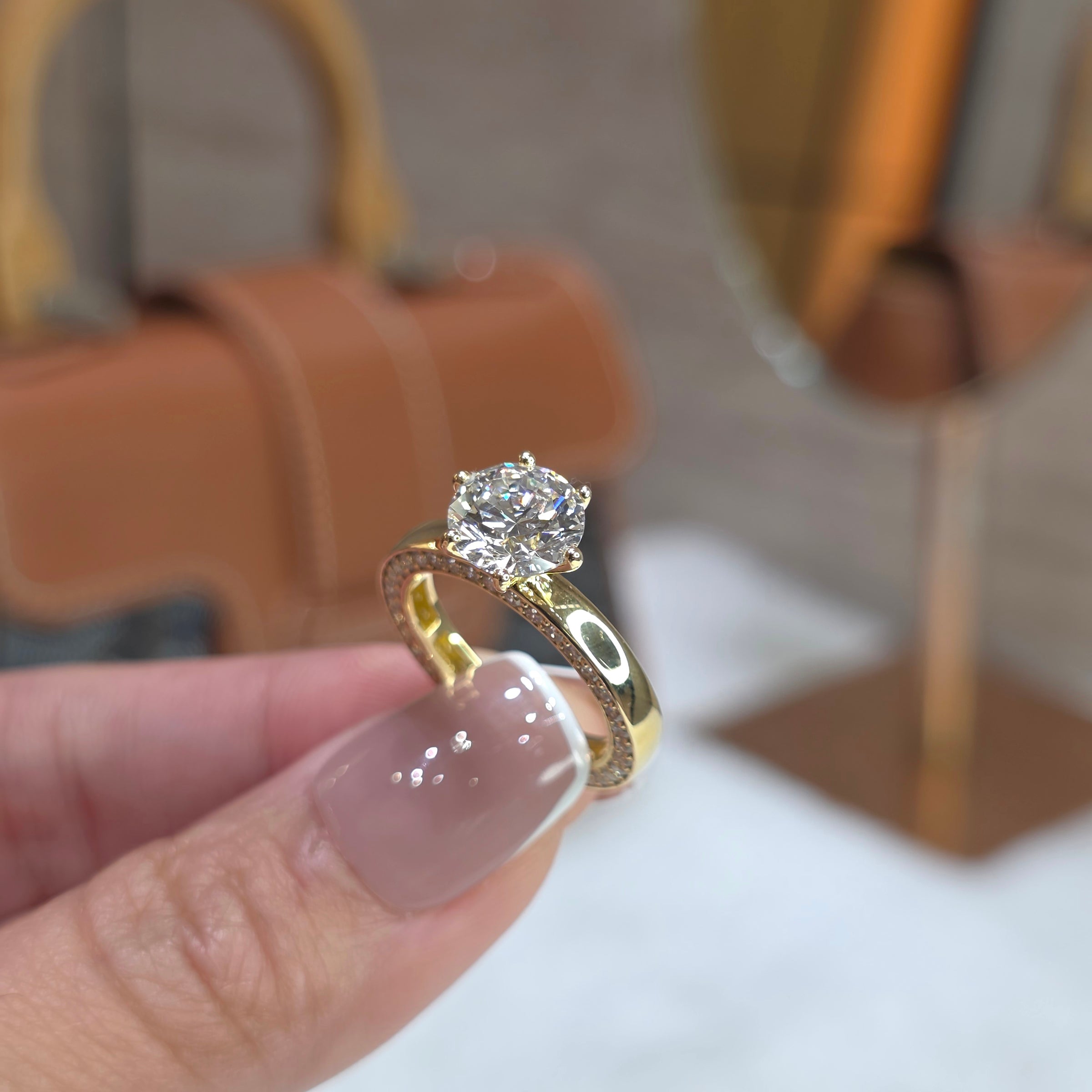 Nadia Highline - 2 Carat Round Cut Lab-Grown Diamond Solitaire Ring with Round Accent Diamonds – 18K Gold