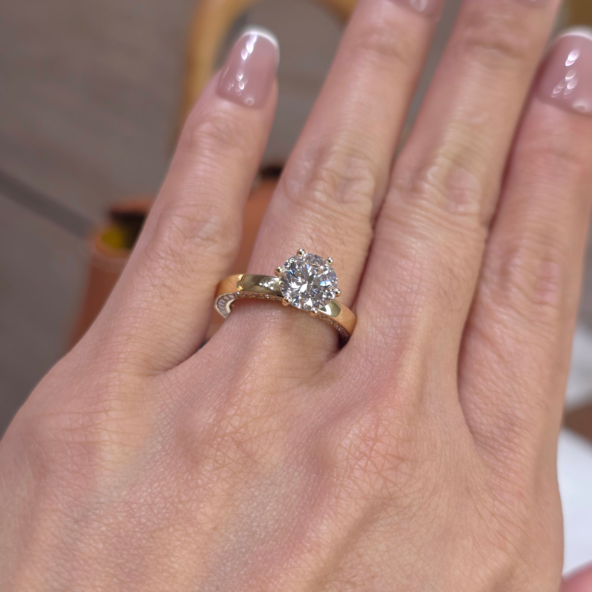 Nadia Highline - 2 Carat Round Cut Lab-Grown Diamond Solitaire Ring with Round Accent Diamonds – 18K Gold