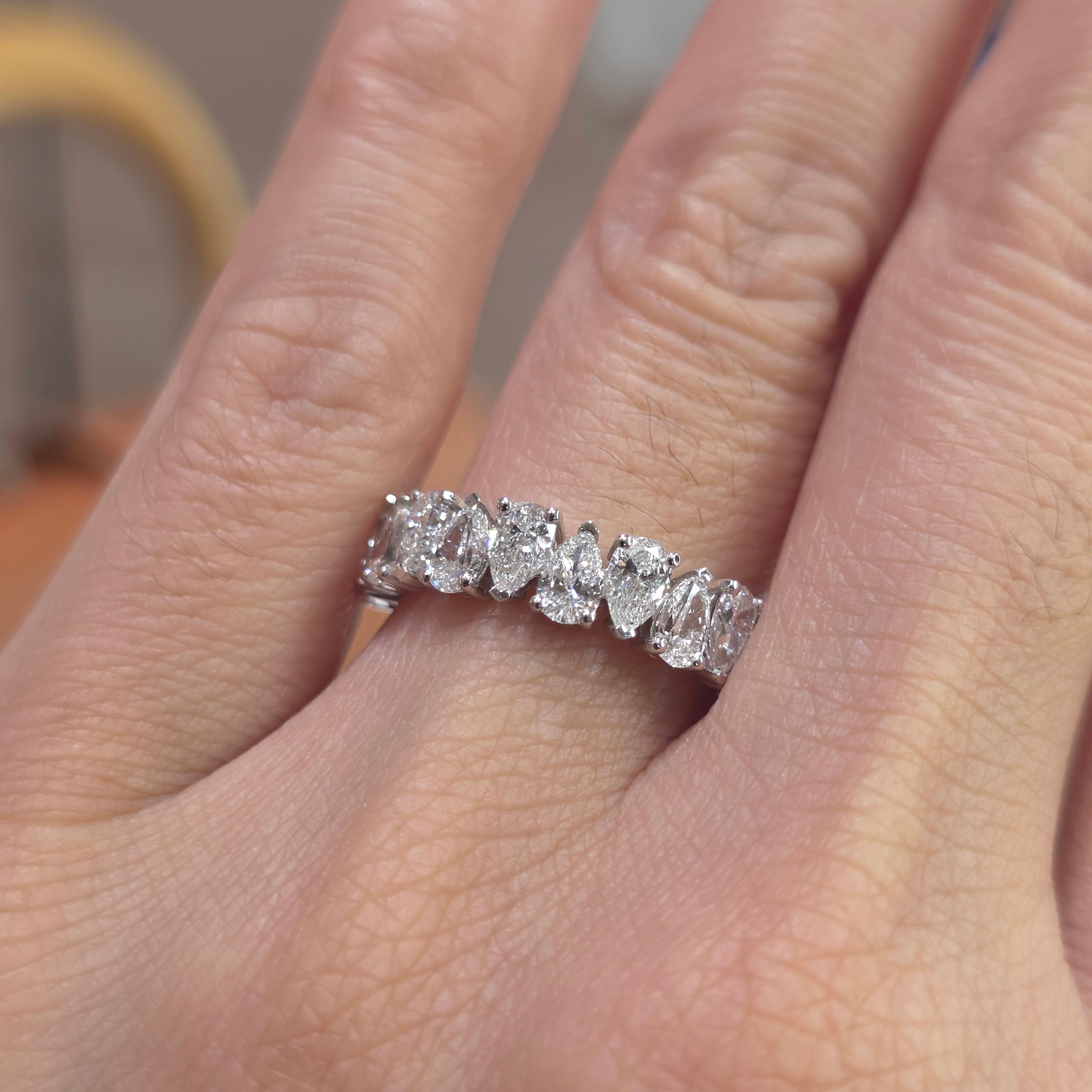 1.80 Carat Pear Cut Lab Diamond Half Eternity Band Ring with 0.15 Carat Each Diamond – 18K Gold