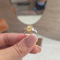 1.5 Carat Cushion Lab-Grown Diamond Trilogy Ring – Fancy Yellow Center Diamond with Epaulette Side Diamonds in 18K Gold