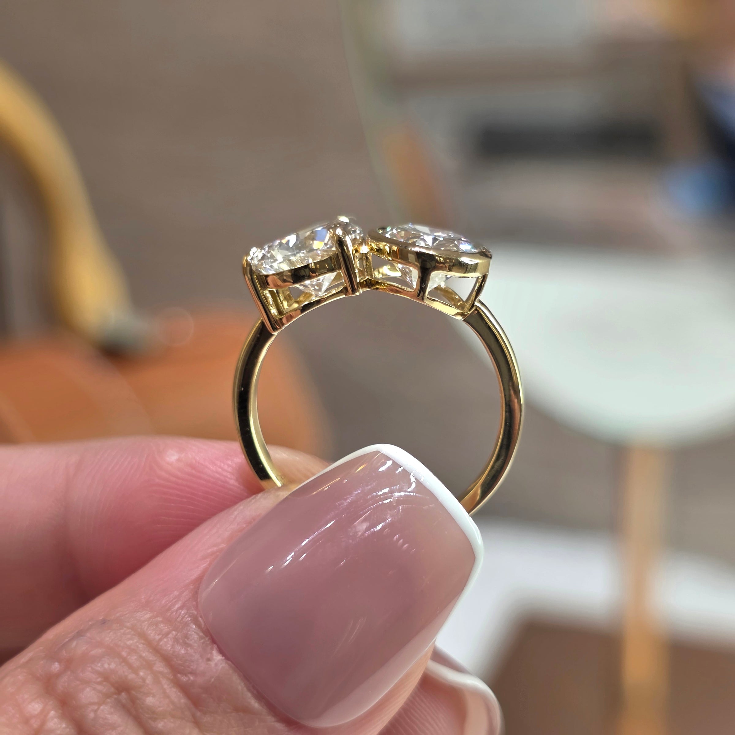 2 Carat Each Oval & Pear Toi et Moi Lab-Grown Diamond Solitaire Ring – 4 Carat Total in 18K Gold