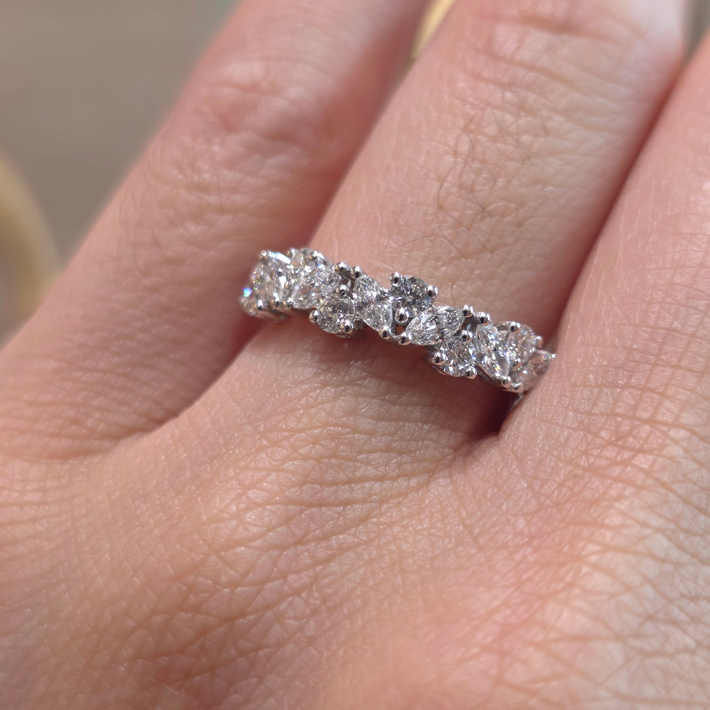 0.80 Carat Round & Marquise Lab Grown Diamond Half Eternity Band Ring – 18K Gold