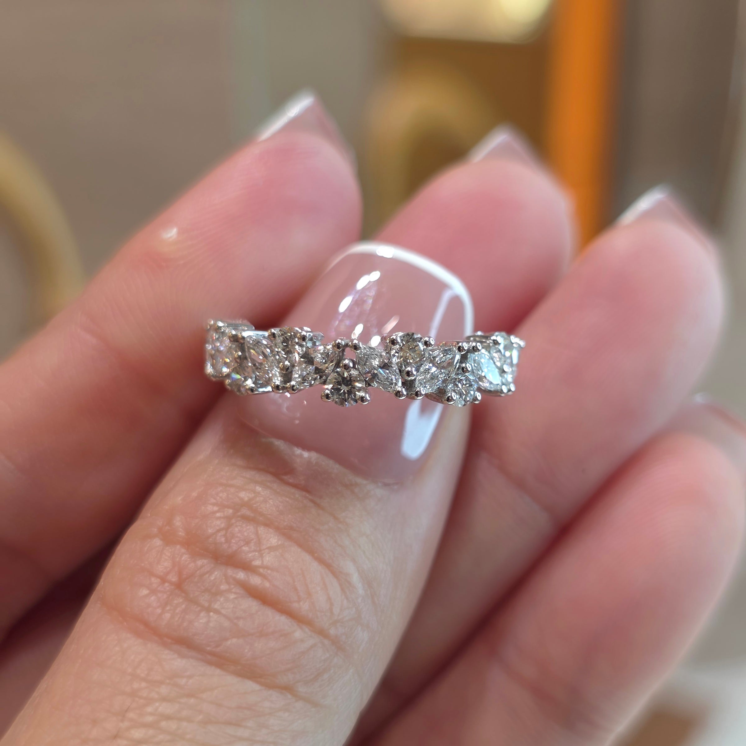0.80 Carat Round & Marquise Lab Grown Diamond Half Eternity Band Ring – 18K Gold