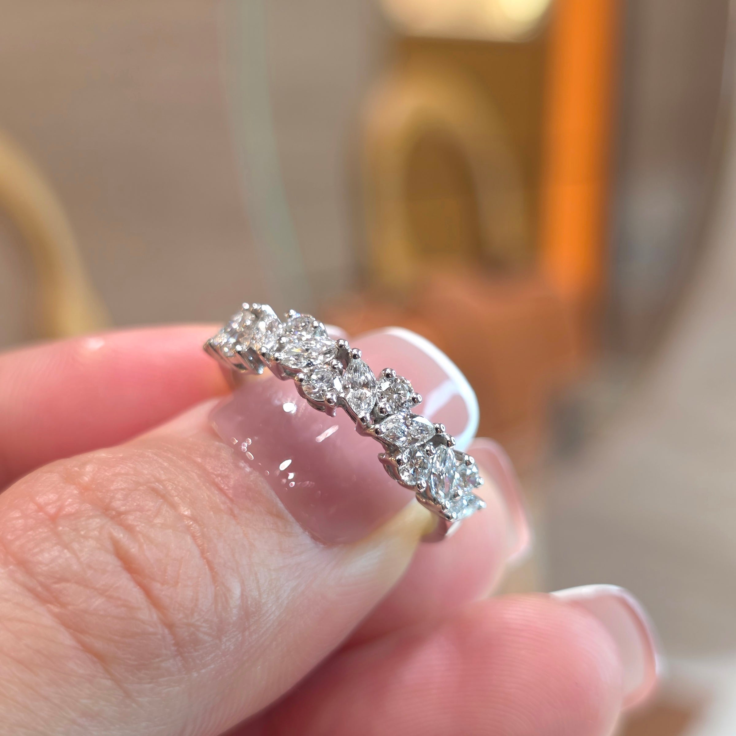 0.80 Carat Round & Marquise Lab Grown Diamond Half Eternity Band Ring – 18K Gold
