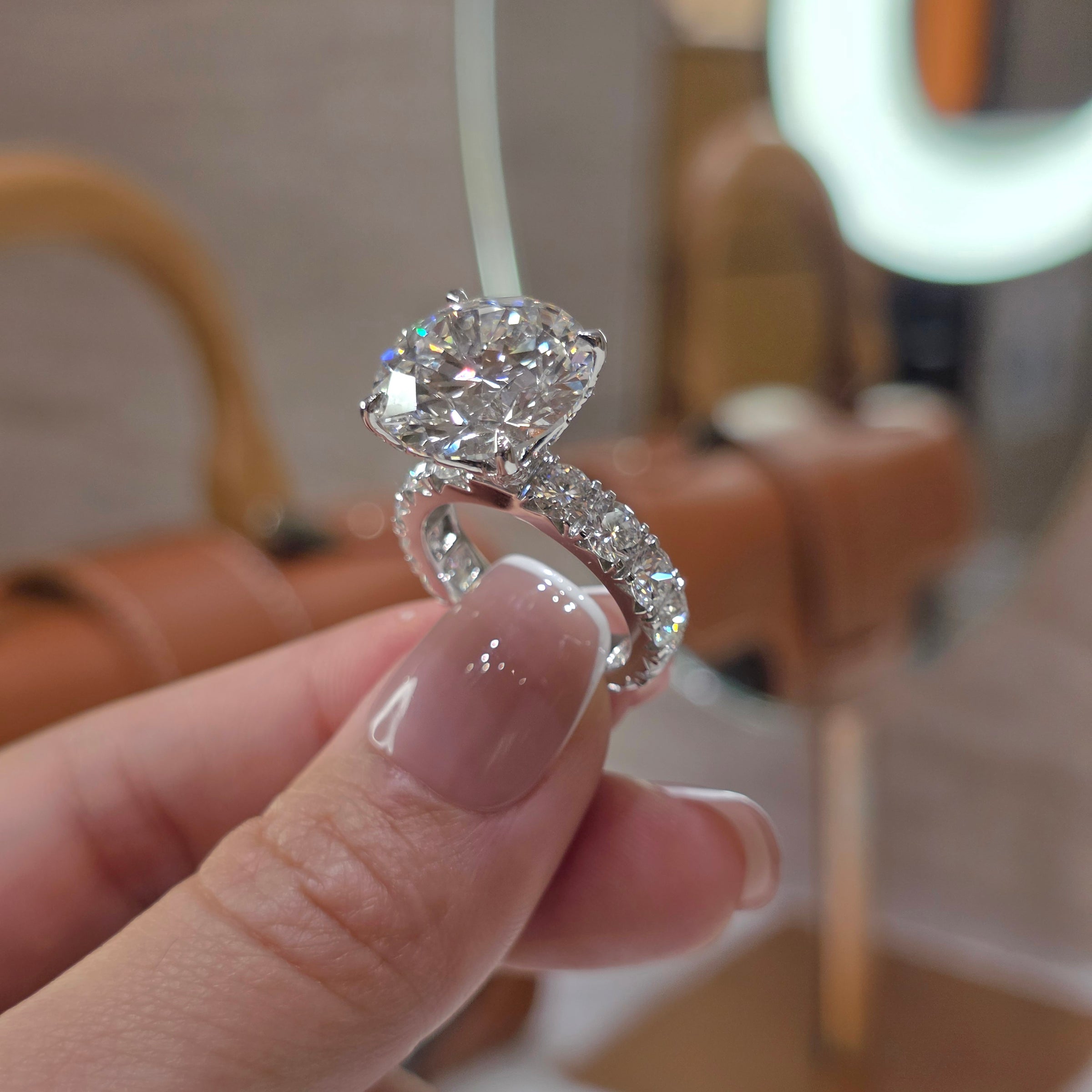 10 Carat Round Lab Grown Diamond Ring | Big Side Diamonds | Pavé Band & Diamond Crown | IGI Certified | 18K White, Yellow & Rose Gold