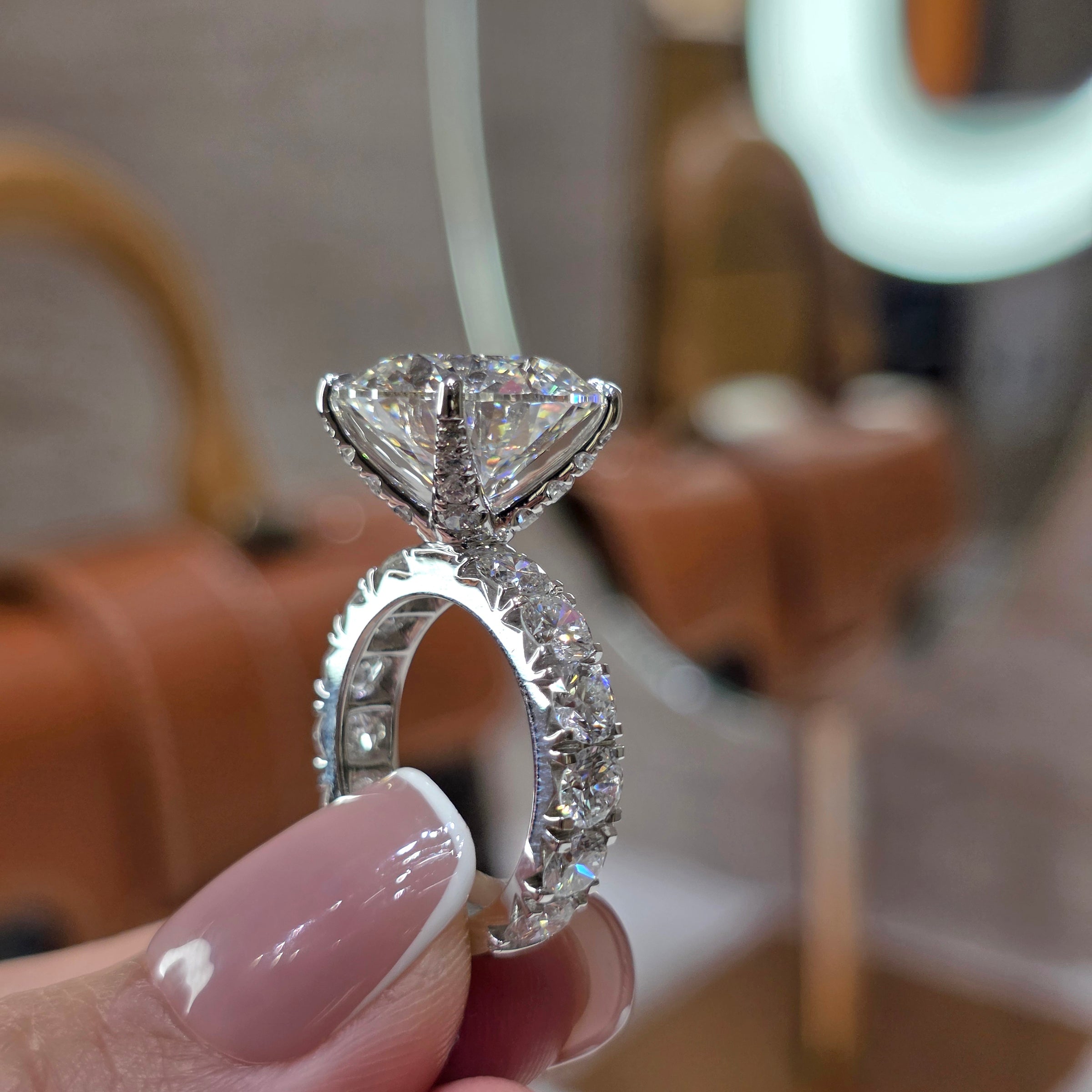 10 Carat Round Lab Grown Diamond Ring | Big Side Diamonds | Pavé Band & Diamond Crown | IGI Certified | 18K White, Yellow & Rose Gold