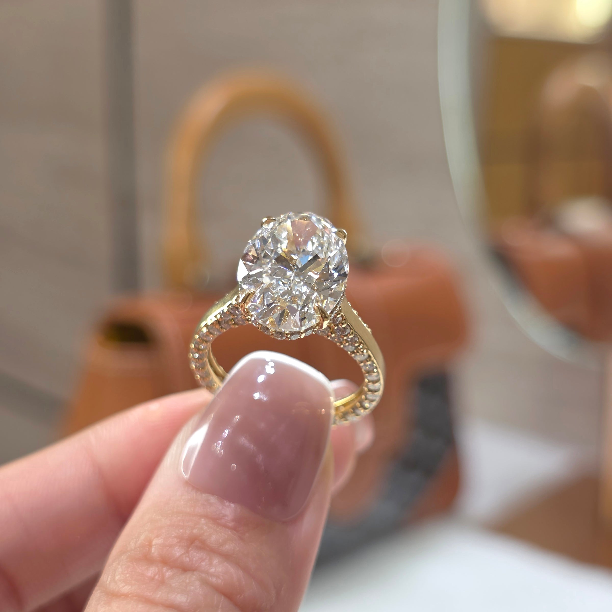 Skyline - 3 to 6 Carat Oval Lab-Grown Diamond Floating Cathedral Hidden Halo Solitaire with Pavé Side Gallery
