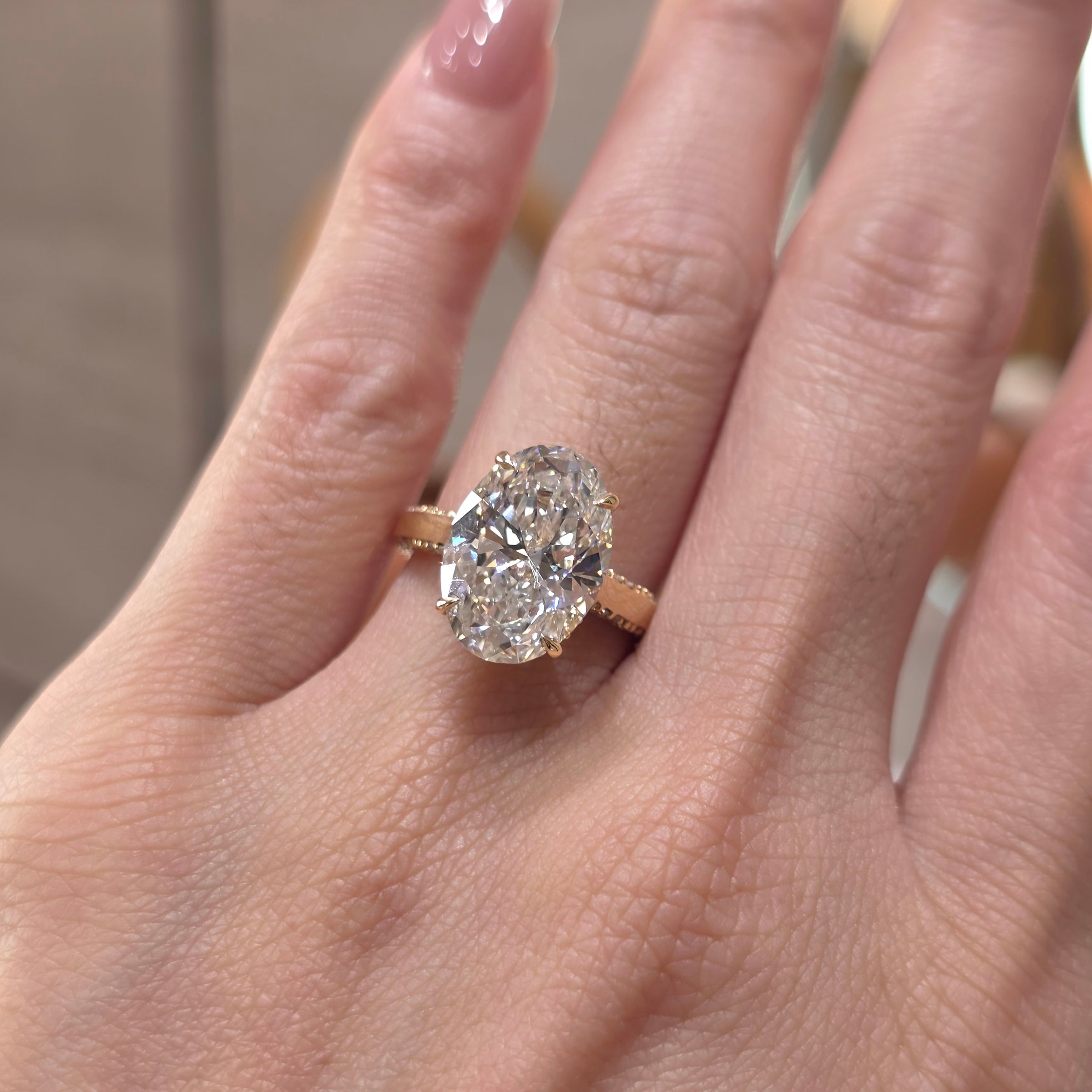 Skyline - 3 to 6 Carat Oval Lab-Grown Diamond Floating Cathedral Hidden Halo Solitaire with Pavé Side Gallery
