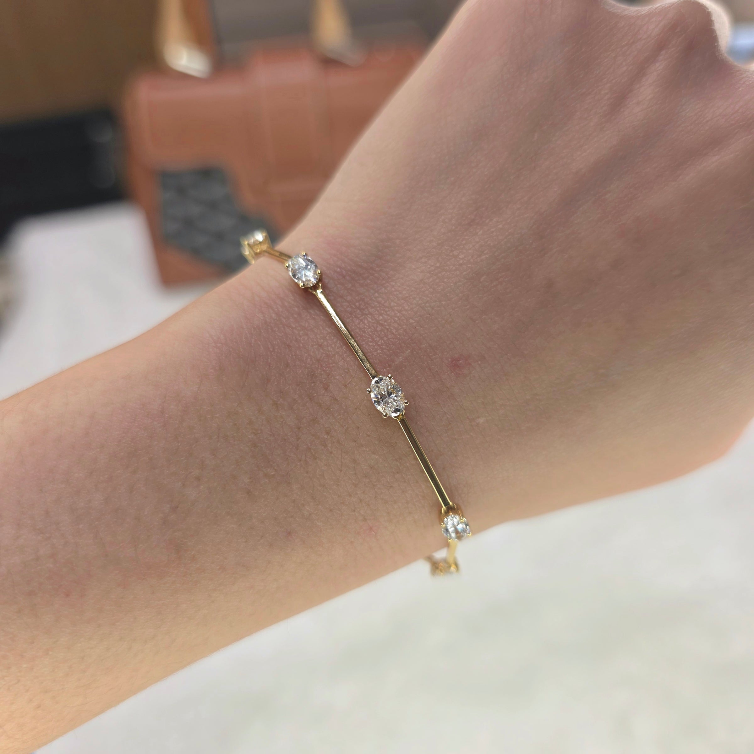 2.5CT Oval Diamond Station Bracelet – 0.35CT Each, 18K Gold