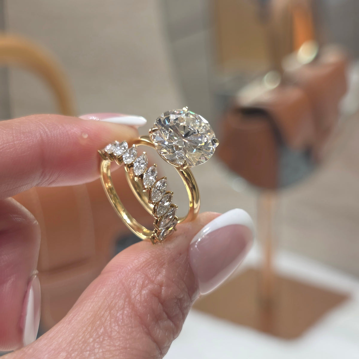 6 Carat Round Cut Lab-Grown Solitaire Engagement Ring with Marquise Diamonds Half-Eternity Band in 18K Gold