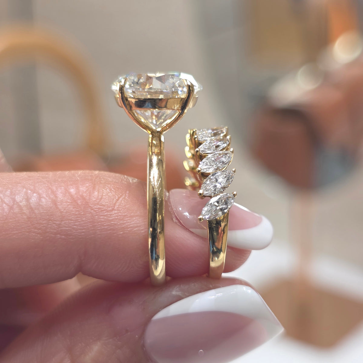 6 Carat Round Cut Lab-Grown Solitaire Engagement Ring with Marquise Diamonds Half-Eternity Band in 18K Gold
