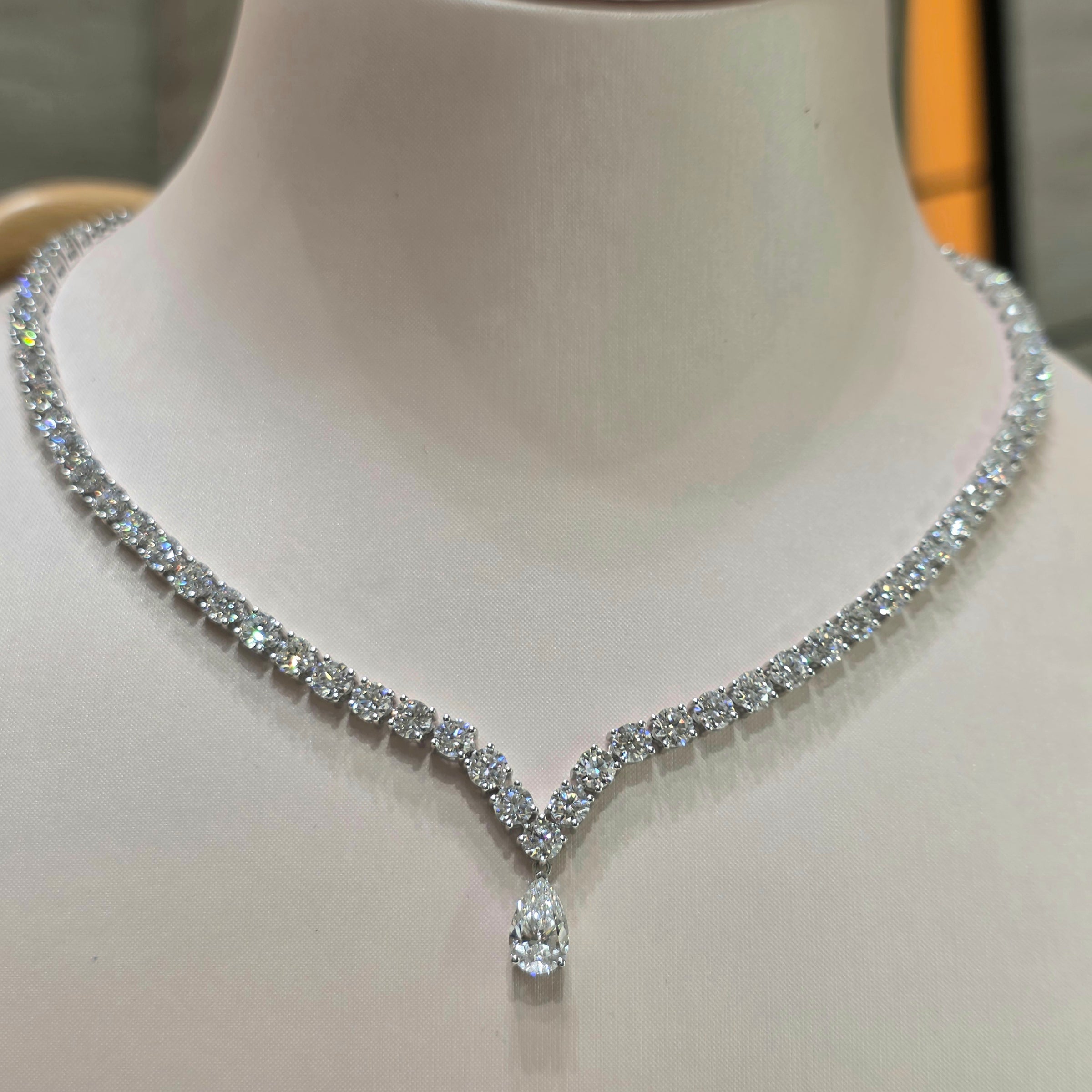 17 Carat Pear & Round Lab-Grown Diamond Bridal Necklace – 1 Carat Each in 18K Gold