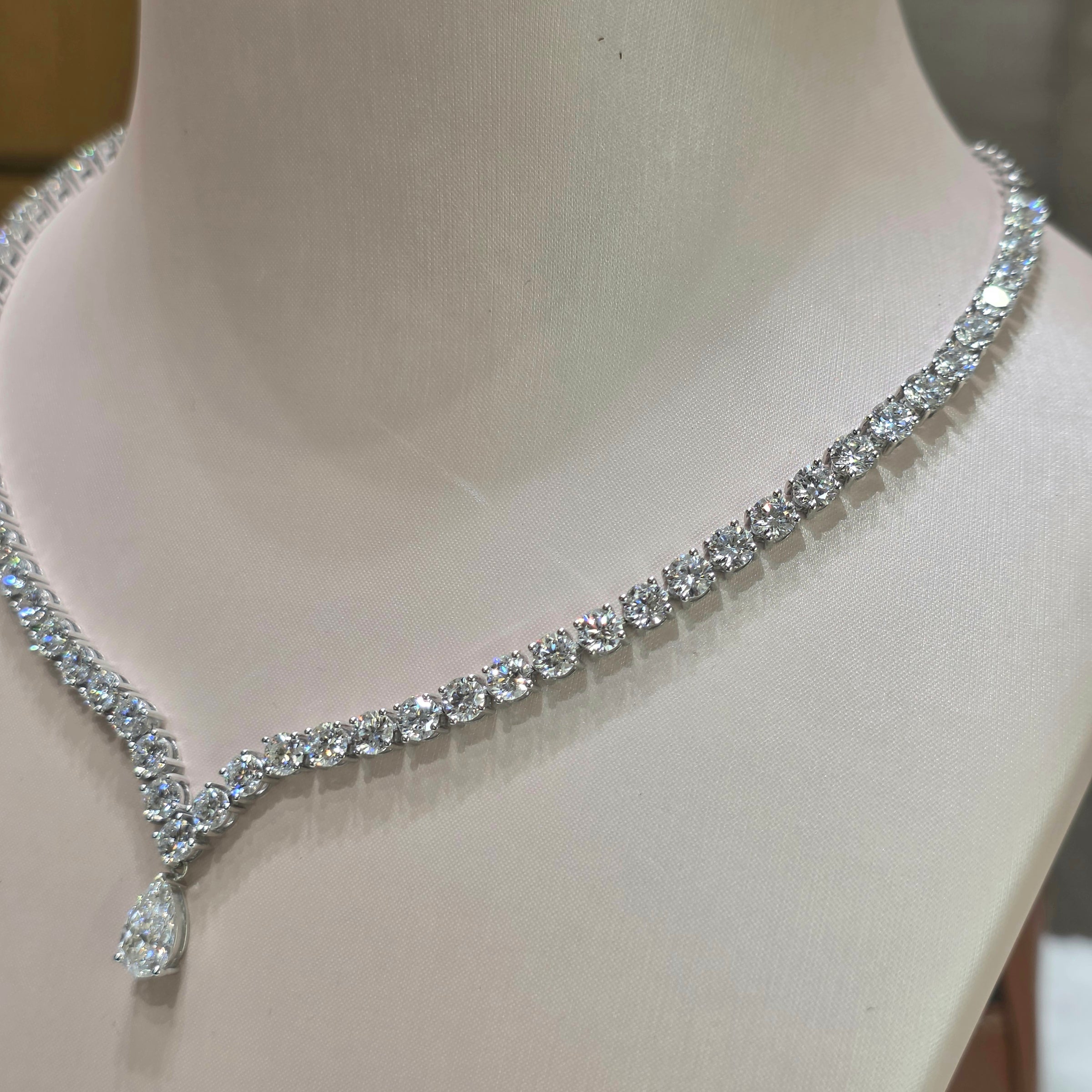17 Carat Pear & Round Lab-Grown Diamond Bridal Necklace – 1 Carat Each in 18K Gold