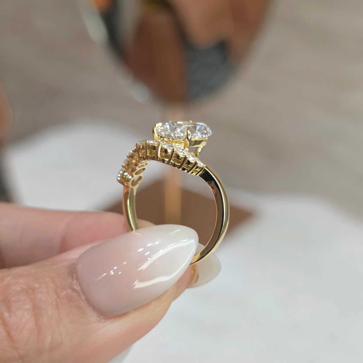 3 Carat Pear Lab-Grown Diamond Ring with Round & Oval Diamonds in 18k Gold - Vipera