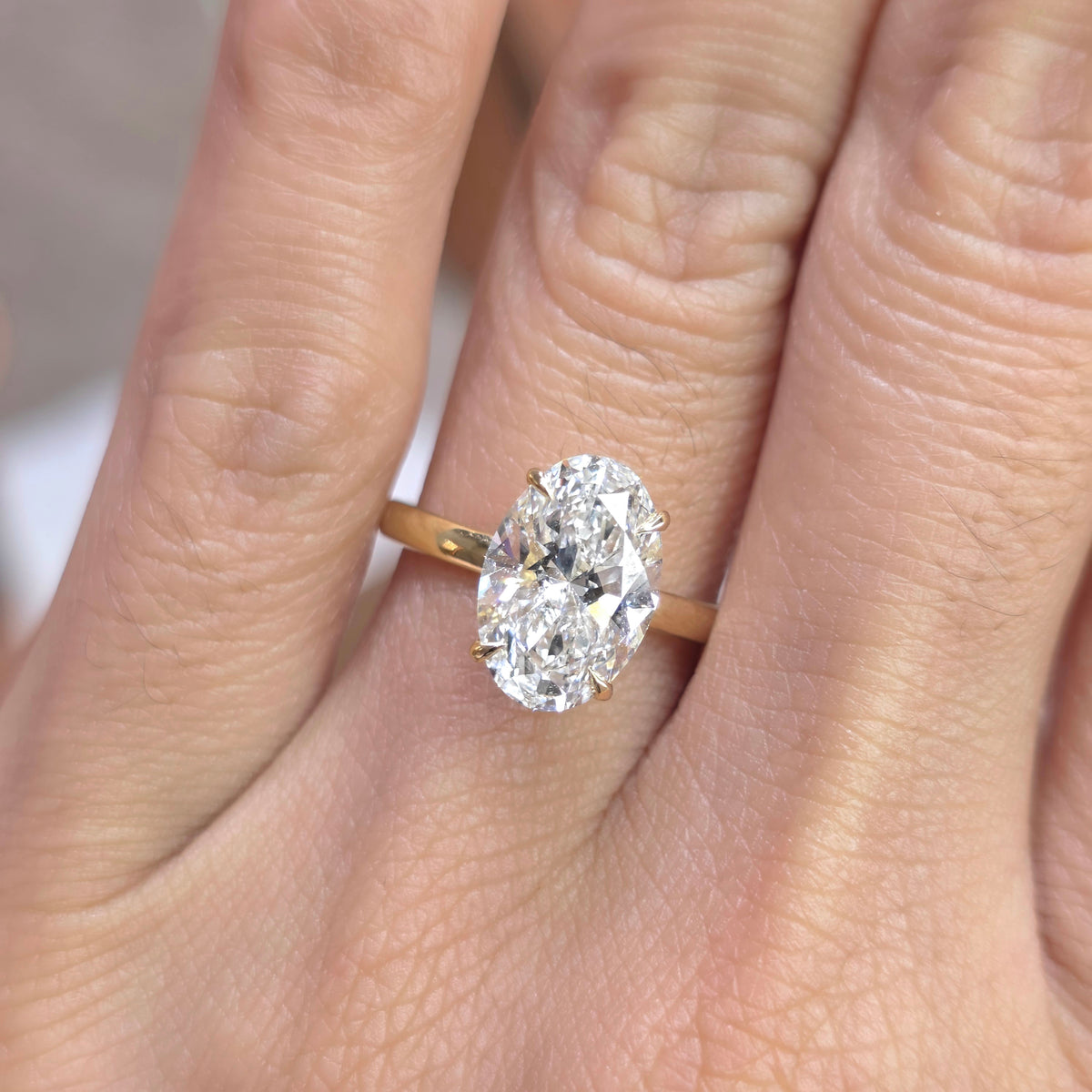 3 Carat Oval Lab-Grown Diamond Solitaire Ring with Double-Band Stack in 18K Gold - Sonnet Stack