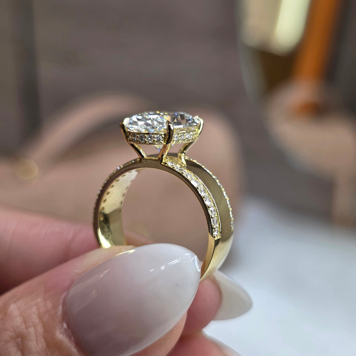 4 Carat Oval Lab-Grown Diamond Solitaire Ring Wide Band – 18K Gold - Roselle