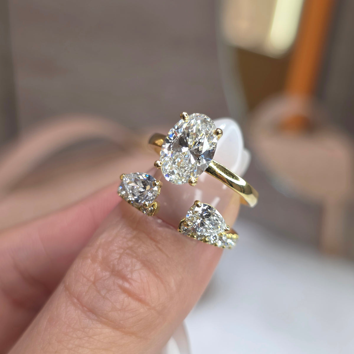 2 Carat Oval-Cut Lab-Grown Diamond Solitaire Ring with Matching Trilogy Band – Evolve Ring